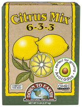 Down To Earth Citrus Mix bottle promotes lush growth for citrus trees