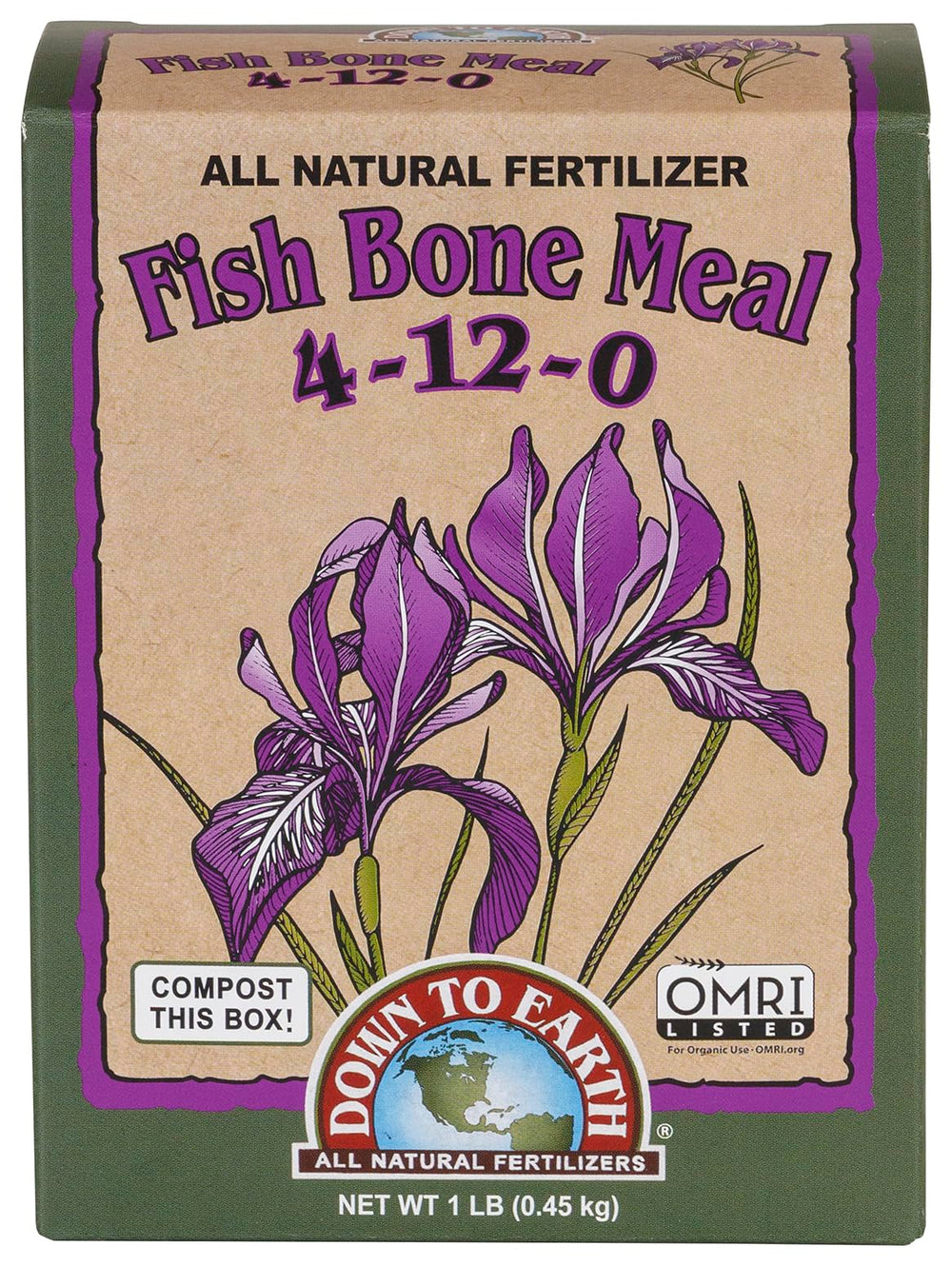 Down To Earth Fish Bone Meal packaging for organic gardening