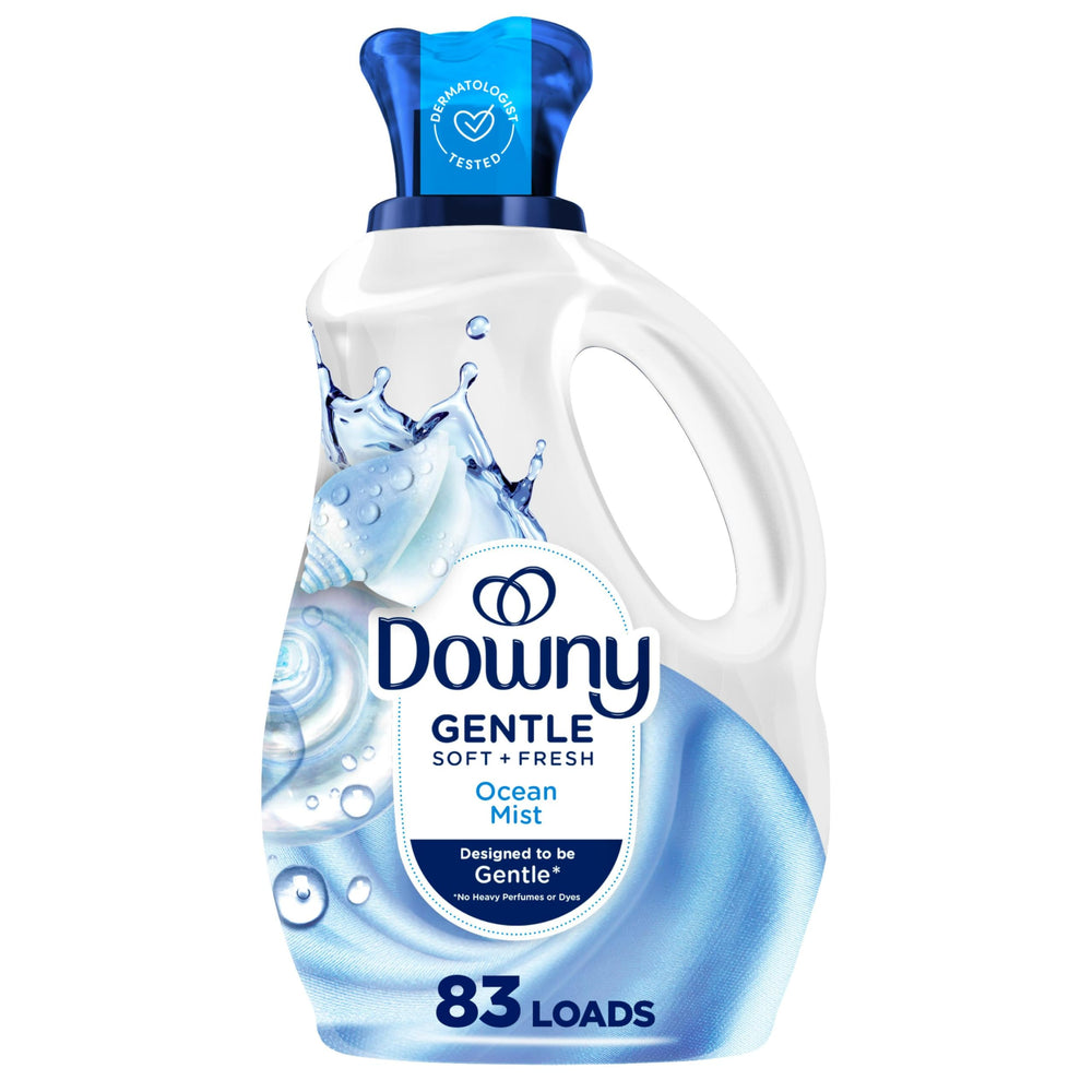Downy Gentle Soft Ocean Mist bottle highlighting a light skin-friendly scent.
