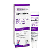 Dr. B Adhesadent moisturizing adhesive bottle shows secure hold.