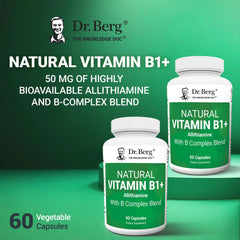 Dr. Berg Allithiamine B1 B6 B12 Complex bottle closeup with label and quality cues.