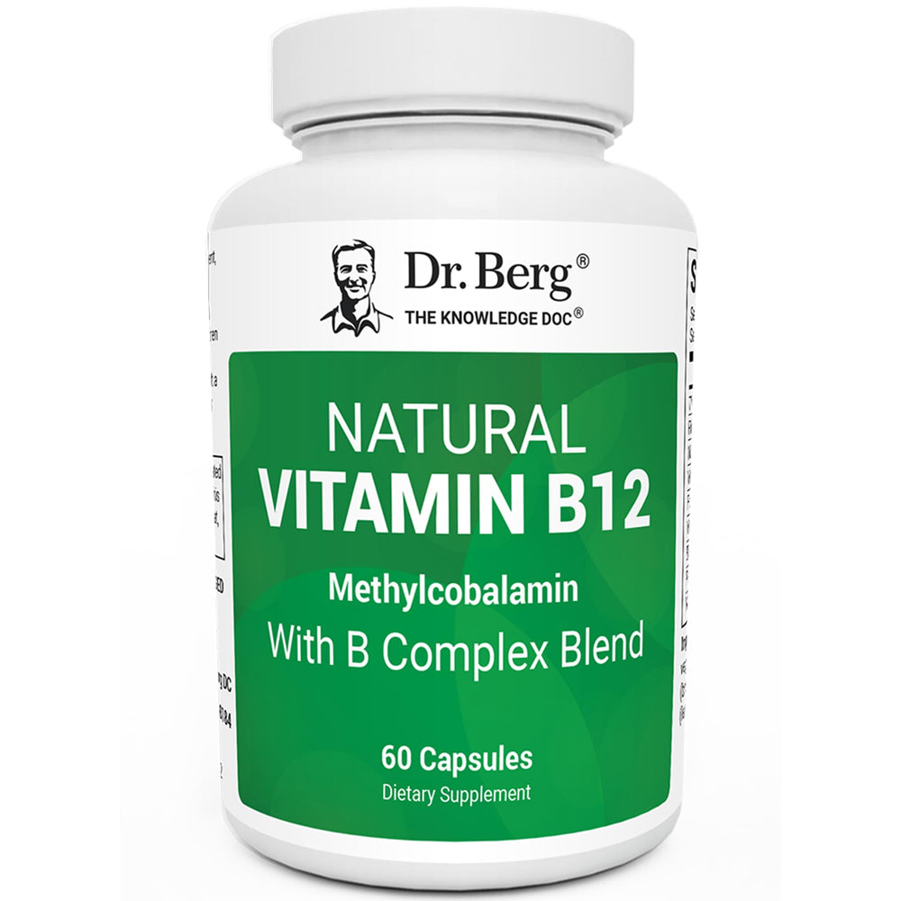 Dr. Berg Nutritionals B12 bottle front view highlighting methylcobalamin for energy