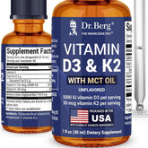 Dr. Berg Nutritionals D3 K2 liquid drops bottle showing the product and bottle design for daily use