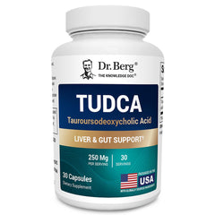 Dr. Berg TUDCA bottle front view highlighting liver support potential.
