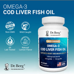 Dr. Berg Omega-3 lemon flavor softgels with no fishy aftertaste
