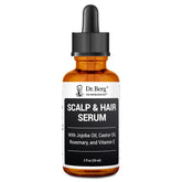 Dr. Berg Scalp and Hair Serum bottle showing premium oil blend for healthy shine.
