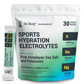Dr. Berg Sports Hydration Powder front packaging for convenient electrolyte replenishment.