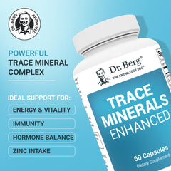 Dr. Berg Trace Minerals Enhanced bottle label lists minerals for transparent formulation.