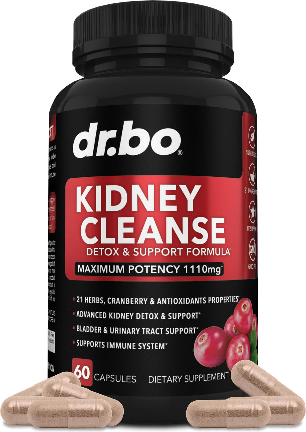 DR. BO Kidney Cleanse bottle front view for daily renal support.