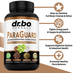 DR. BO ParaGuard capsules close-up show the herbal blend and compact dose.