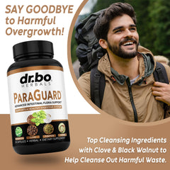 DR. BO ParaGuard herbal blend ingredients highlight oregano oil and walnut botanicals.