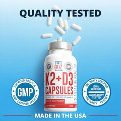 Dr. Boz K2D3 capsule bottle close-up on BioPerine and ingredients