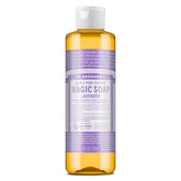 Dr. Bronner's Lavender liquid soap bottle displaying rich lather for skin care.