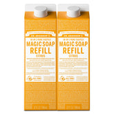 Dr. Bronner's Citrus refill bottle pouring for versatile cleaning