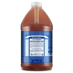 Dr. Bronner's Organic Sugar Soap Peppermint 64oz bottle for gentle daily cleansing and hydration.