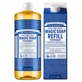 Dr. Bronner's Pure-Castile Peppermint Soap bottle for refreshing facial and body cleansing
