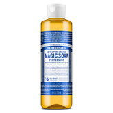Dr. Bronner's peppermint Pure-Castile bottle ready for versatile cleansing
