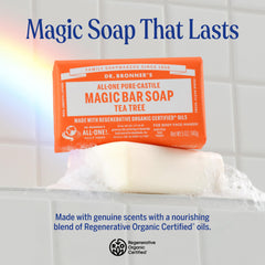 Dr. Bronner's Tea Tree Bar Soap lather demonstrates rich cleansing.
