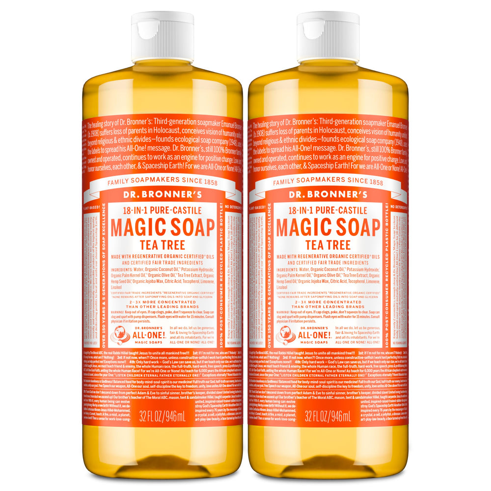 Dr. Bronner's Tea Tree Pure-Castile Soap bottle, 32 oz two-pack, value