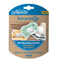 Dr. Brown's Advantage One-Piece Pacifier features a reversible bulb for easy acceptance.