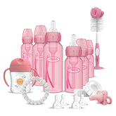 Dr. Brown's anti-colic pink bottle with vent system reduces spit-up and gas.