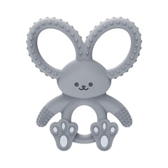 Dr. Brown's Flexees Bunny Teether gray bunny with soft silicone soothes tender gums.
