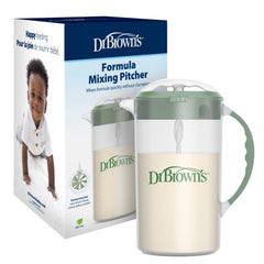Dr. Brown's formula pitcher in olive color for quick, clump-free mixing