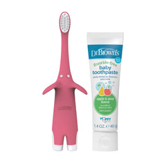 Close-up of soft bristles on Dr. Brown's pink toothbrush for gentle cleaning.