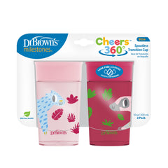 Dr. Brown's Milestones Cheers360 leak-free cup demonstrates edge-to-edge sipping for toddlers.