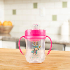 Dr. Brown's Milestones pink bunny design on the cup for kid-friendly appeal.