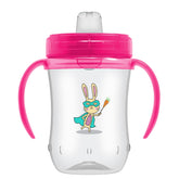 Dr. Brown's Milestones soft spout cup with pink bunny design for spill-free learning.