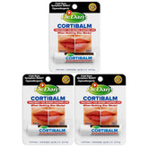 Dr. Dan's Cortibalm 3-pack packaging front for on-the-go lip relief.