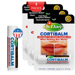Dr. Dan's Cortibalm therapy application showing soothing barrier against dryness.