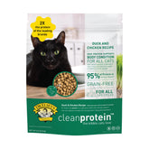 Dr. Elsey's Cleanprotein Duck Cat Kibble bag front, highlighting high-animal-protein formulation.