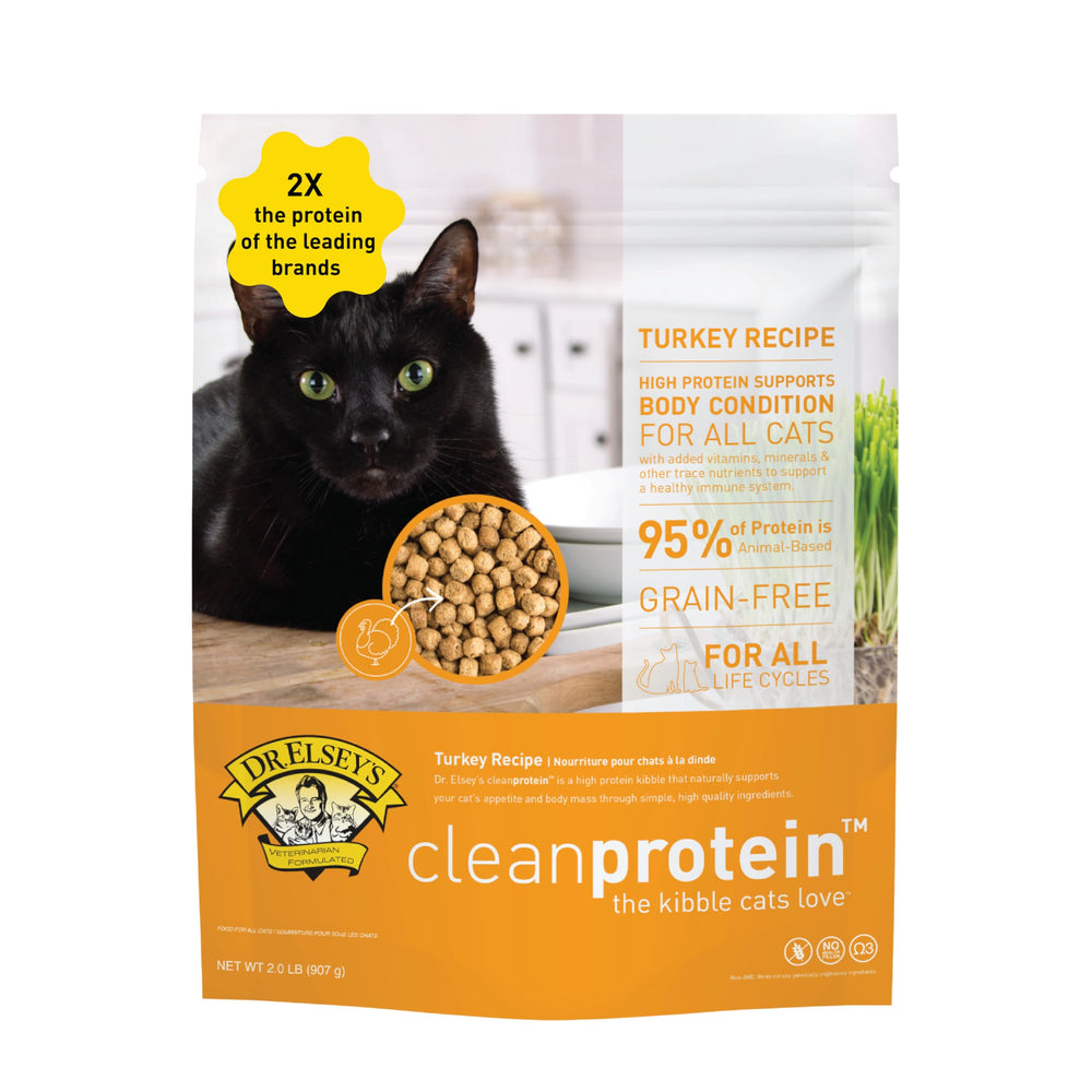 Dr. Elsey's cleanprotein turkey kibble bag highlights grain-free formula for healthy appetite