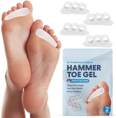 Dr. Frederick's Original hammer toe corrector gels in packaging showing easy-to-try setup