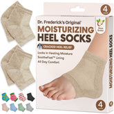Dr. Frederick's Original heel socks packaging closeup for easy at-home foot care.