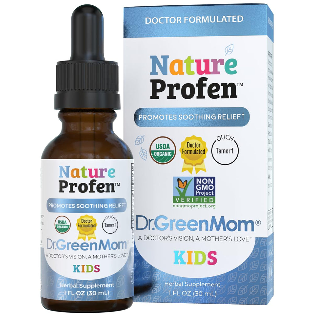 Dr. Green Mom Nature Profen Kids bottle drops for teething comfort and easy dosing