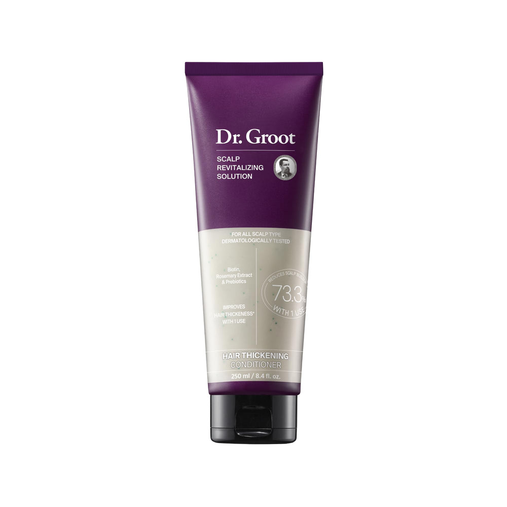 Dr. Groot Hair Thickening Conditioner bottle shows volumizing care for thinning hair
