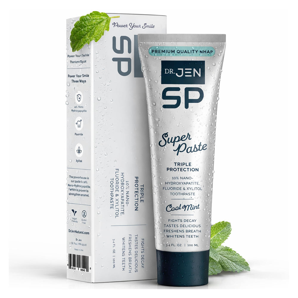 Dr Jen Super Paste pack shot for daily oral care.