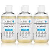 DR. LIFT antibacterial body wash bottles in a 3-pack for refreshed skin