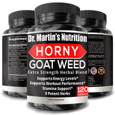 DR. MARTIN'S NUTRITION Horny Goat Weed bottle showing full 9-ingredient blend for energy