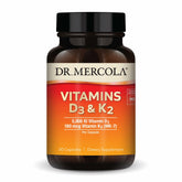 Dr Mercola D3 & K2 bottle front supporting immune, bone and cardiovascular health