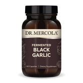 Dr. Mercola Fermented Black Garlic bottle front view for daily immune and antioxidant support.