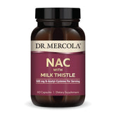 Dr. Mercola NAC Milk Thistle bottle with label supports detox and antioxidant support.