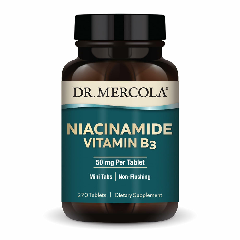 Dr. Mercola Niacinamide 50mg mini-tab bottle for easy daily energy support