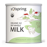 Dr. Mercola Solspring A2 dry whole milk original packaging highlighting organic origin and powder form