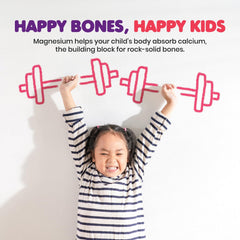 Open-pack image highlights kid-friendly magnesium gummies without artificial flavors for peace of mind.