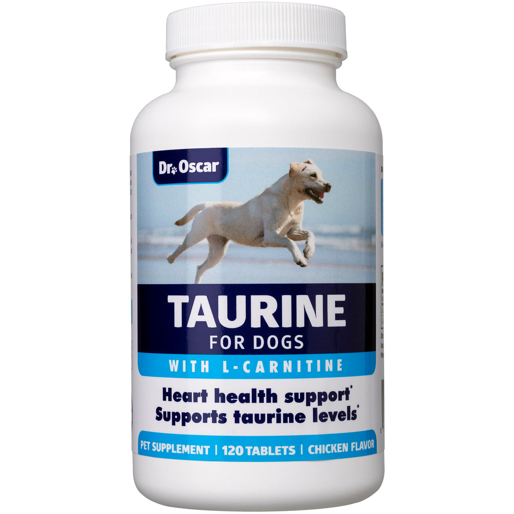 Dr. Oscar Taurine dog supplement bottle showcasing heart health support