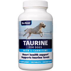 Dr. Oscar Taurine dog supplement bottle showcasing heart health support